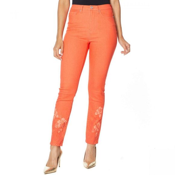 DG2 by Diane Gilman Denim - NWT DG2 Printed Skinny Jeans 16P Strawberry Orange